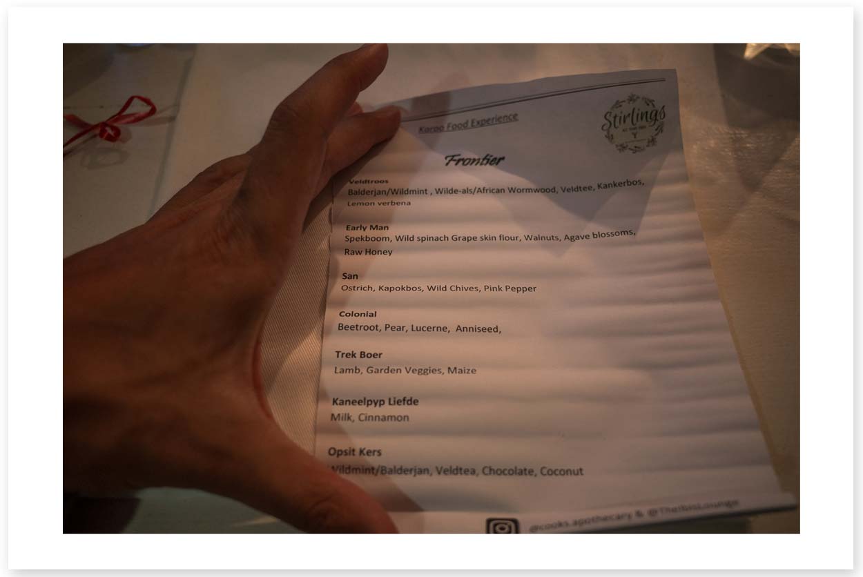 Ibis Menu - Nieu Bethesda - Karoo